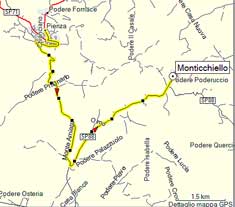 Monticchiello: cartina della zona con l'itinerario